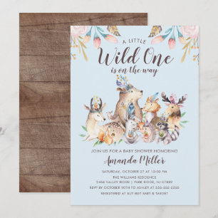 Convites Chá de fraldas Rustic Woodland Amigos Wild One Bo