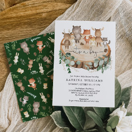 Convites Chá de fraldas Rustic Woodland Animal Greenery Boy