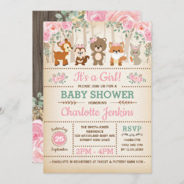Convites Chá de fraldas Rustic Woodland Blush Flowers