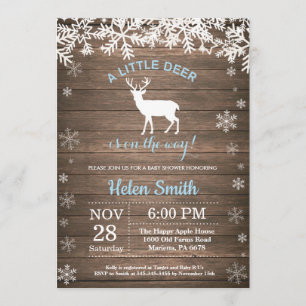 Convites Chá de fraldas Rustic Woodland Deer Winter Boy
