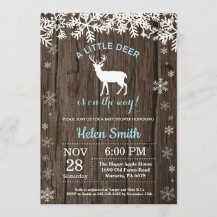 Convites Chá de fraldas Rustic Woodland Deer Winter Boy