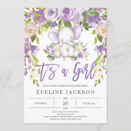 Convites Chá de fraldas rústico de elefante roxo e bonito