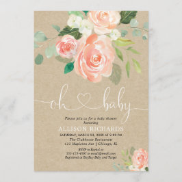 Convites Chá de fraldas rústico de pessegueira floral