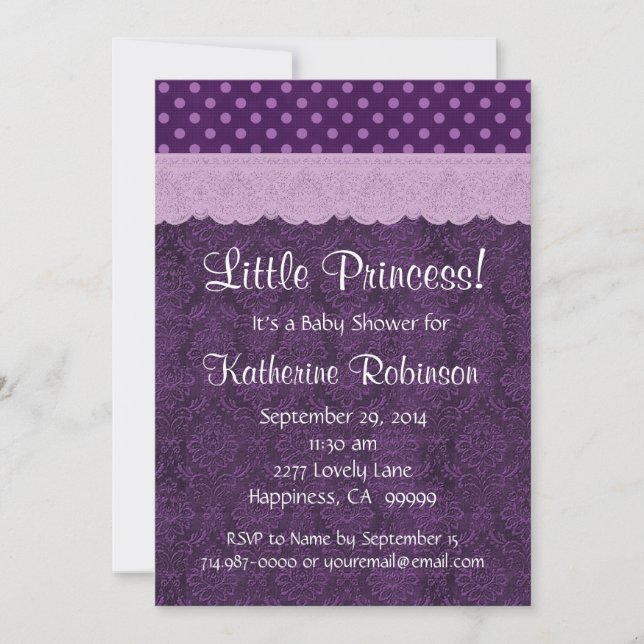 Convites Chá de fraldas S21D Da Princesa Roxo Lace (Frente)