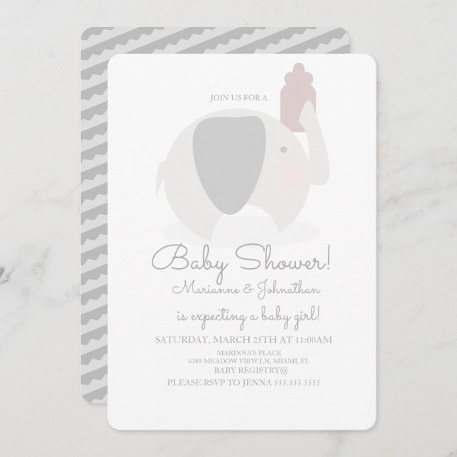 Convites Chá de fraldas Safari Elefante De Cinza Simples (Frente/Verso)