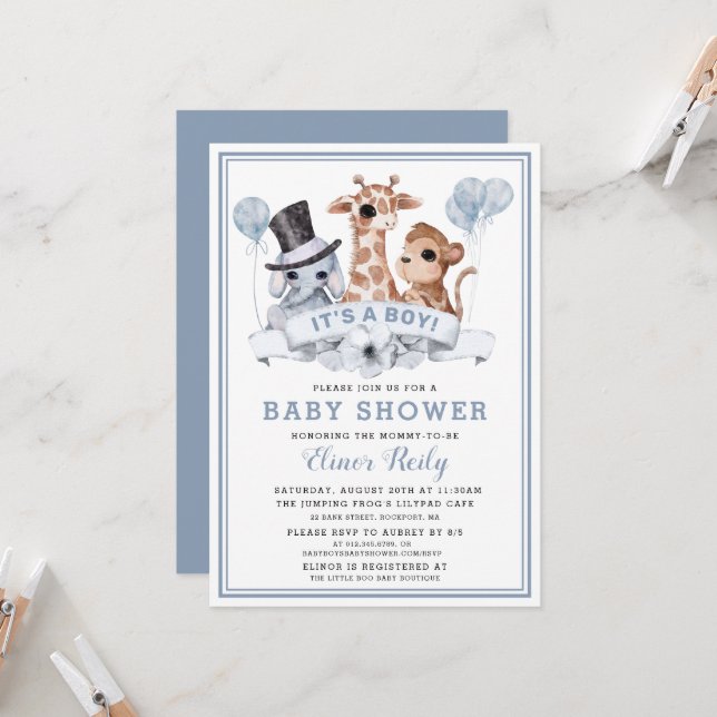 Convites Chá de fraldas Safari Jungle (Frente/Verso In Situ)