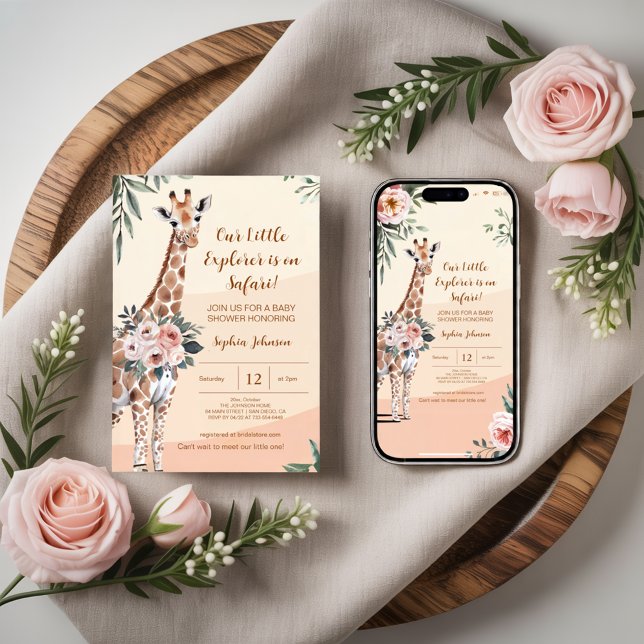 Convites Chá de fraldas Safari Little Explorer Giraffe (Criador carregado)