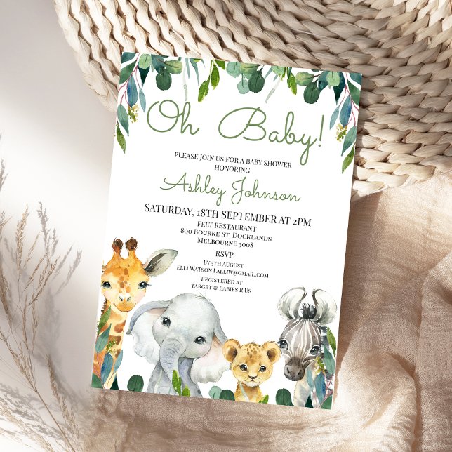 Convites Chá de fraldas Safari Neutro do Gênero (Gender Neutral Greenery Safari Baby Shower Invitation Jungle Animals Baby Shower Invite Foliage )