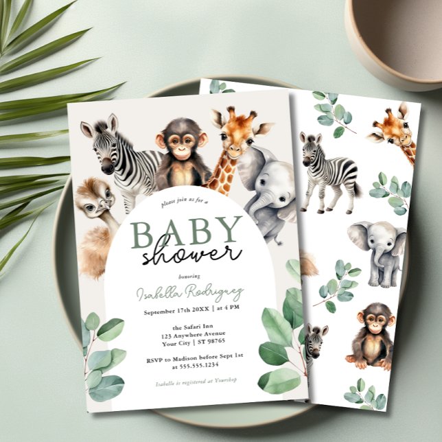 Convites Chá de fraldas Safari Selgle (Jungle Safari Boy Baby Shower Invitation)