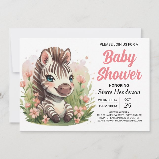Convites Chá de fraldas Safari Zebra Whimsso Encantado (Frente)