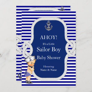 Convites Chá de fraldas Sailor Boy Blue Stripe Blonde