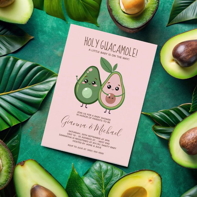Convites Chá de fraldas Santa Guacamole Rosa Avocado (Criador carregado)