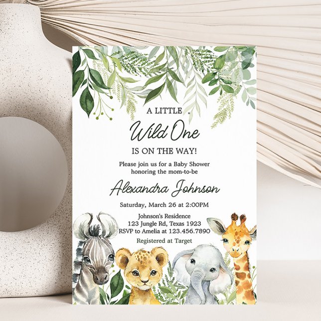 Convites Chá de fraldas Selgle Safari (Wild One Safari Baby Shower Invitation)