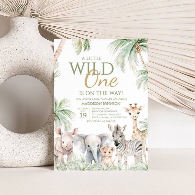 Convites Chá de fraldas Selva Safari Selvagem de Um Animal (Jungle Safari Animals Wild One Baby Shower Invitation)
