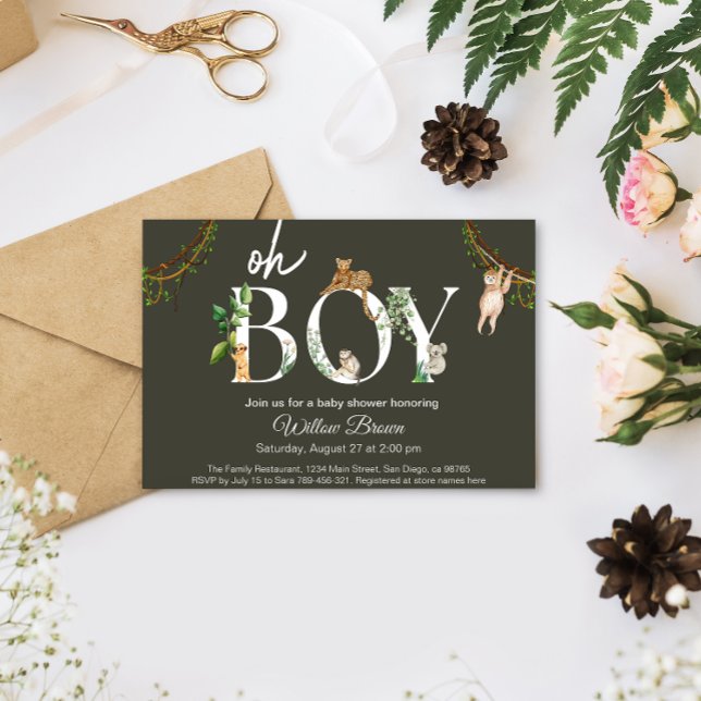 Convites Chá de fraldas Selvagem Animal Safari Wild (Oh Boy Safari animal jungle baby shower card)