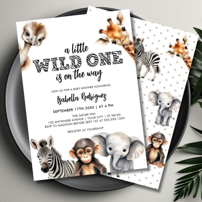Convites Chá de fraldas Selvagem de Animais Safari (wild one  safari baby shower invite)