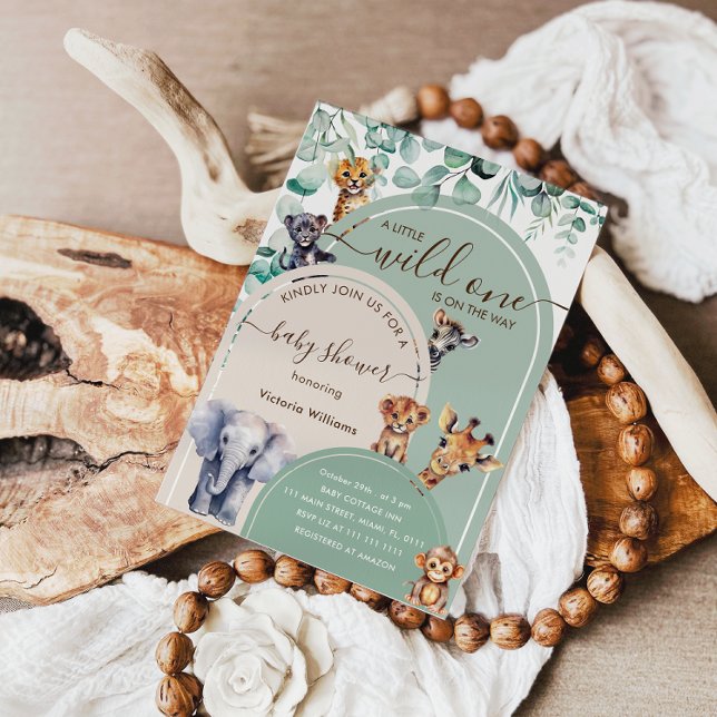 Convites Chá de fraldas Selvagem de Animais Safari (Criador carregado)