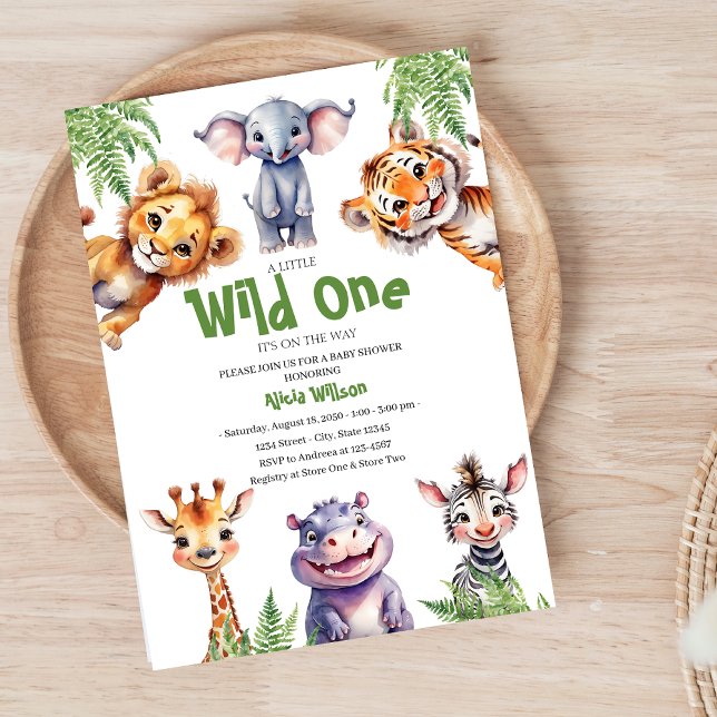 Convites Chá de fraldas Selvagem de Bebês Safari (a little wild one baby shower invitation)