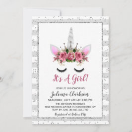 Convites Chá de fraldas Silver Glitter Unicorn Princess