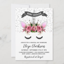 Convites Chá de fraldas Silver Glitter Unicorn Princess