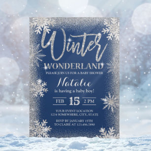 Convites Chá de fraldas Silver Snowflakes Winter Wonderlan