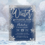 Convites Chá de fraldas Silver Snowflakes Winter Wonderland<br><div class="desc">Prata Moderna,  Brilhante Azul,  Flocos de Neve de inverno.</div>