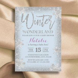 Convites Chá de fraldas Silver Snowflakes Winter Wonderland