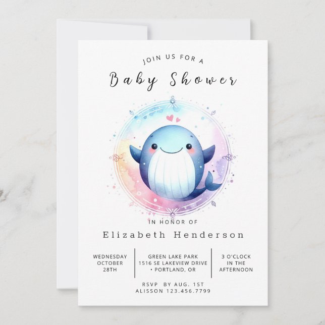 Convites Chá de fraldas simples de baleia online (Frente)