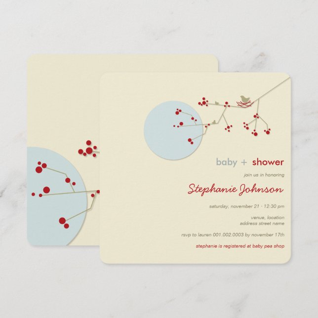 Convites Chá de fraldas Simples de Bird Family Tree (Frente/Verso)