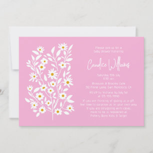 Convites Chá de fraldas Simples de Casais Florais Rosa Rosa