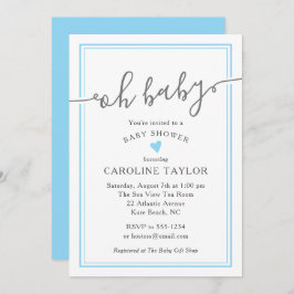 Convites Chá de fraldas Simples de Coração Azul