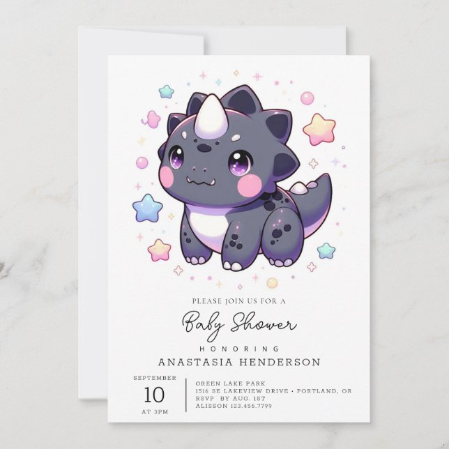 Convites Chá de fraldas Simples de Dinossauro Mítico (Frente)