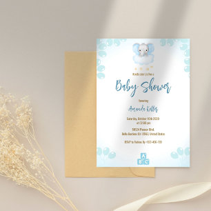 Convites Chá de fraldas Simples de Elefante para Bebês