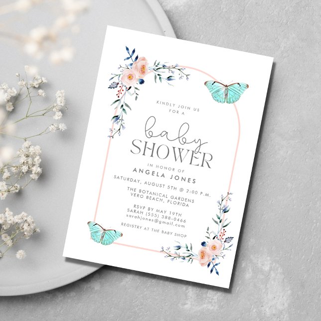 Convites Chá de fraldas Simples De Garota De Borboleta (Butterfly Simple Sweet Girl Baby Shower Invitation)