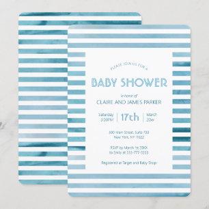 Convites Chá de fraldas Simples de Stripes Azul de Cor-de-Á
