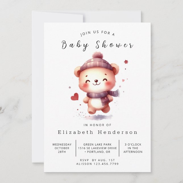 Convites Chá de fraldas Simples de Urso Online (Frente)