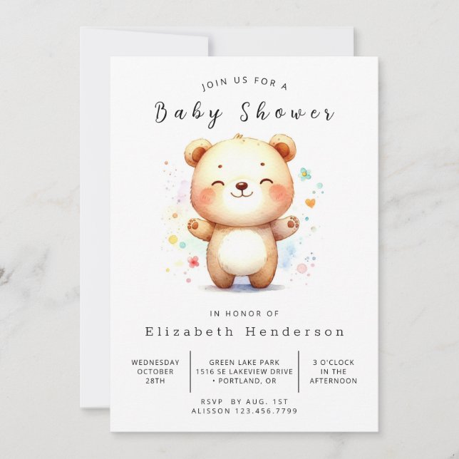 Convites Chá de fraldas simples do urso digital (Frente)