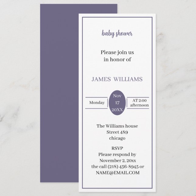 Convites Chá de fraldas simples e simples personalizado (Frente/Verso)