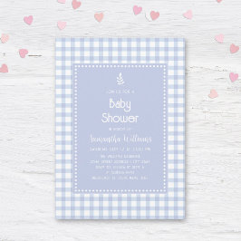 Convites Chá de fraldas Simples Elegante Blue Gingham Xadre