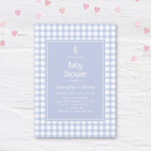 Convites Chá de fraldas Simples Elegante Blue Gingham Xadre