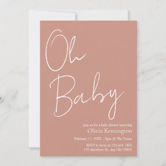 Convites Chá de fraldas Simples Moderno, Rosa de Blush Baby