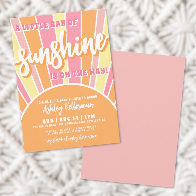 Convites Chá de fraldas Sol Brilhante (Sunshine Retro Bright Sun Baby Shower Invitation)
