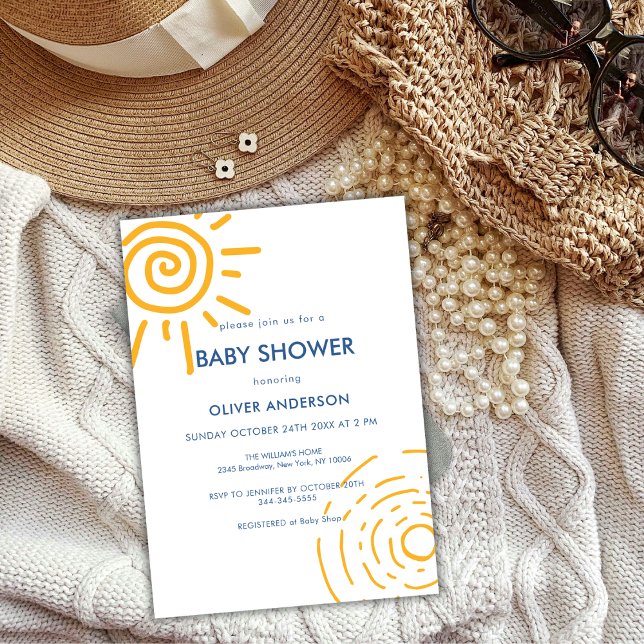 Convites Chá de fraldas Sol Retroativo Mínimo Moderno (Modern Minimal Retro Sun Baby Shower Invitation)