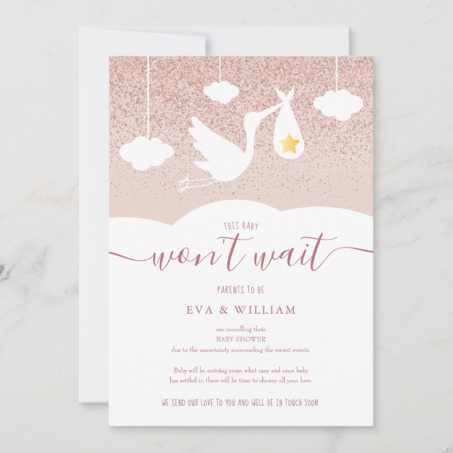 Convites Chá de fraldas, Sprinkle Cancelation Stork Glitter (Frente)