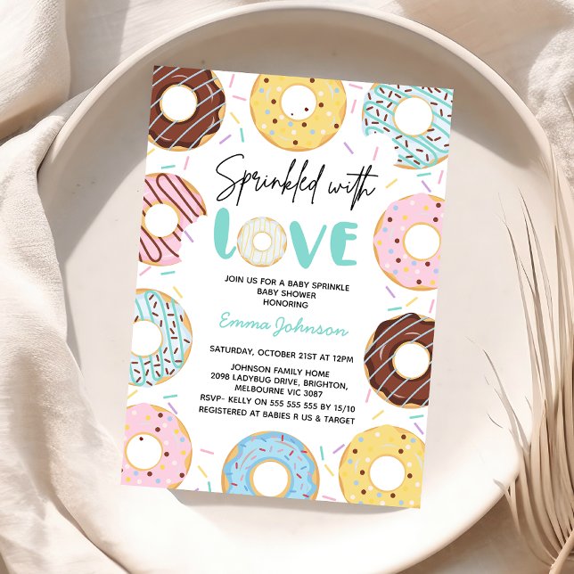 Convites Chá de fraldas Sprinkle de Bebê do Rosquinha Multi (Multicolored Gender Neutral Sprinkled with Love Baby Shower Invitation Baby Sprinkles Invite Donuts)