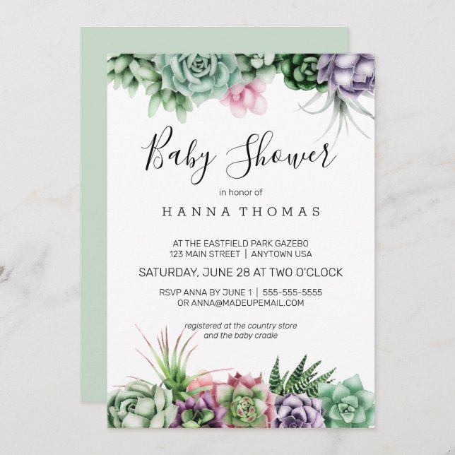 Convites Chá de fraldas Suculento do Deserto (Frente/Verso)