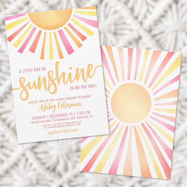 Convites Chá de fraldas Sun Rosa Brilhante Brilhante (Sunshine Bright Pink Boho Sun Baby Shower Invitation)
