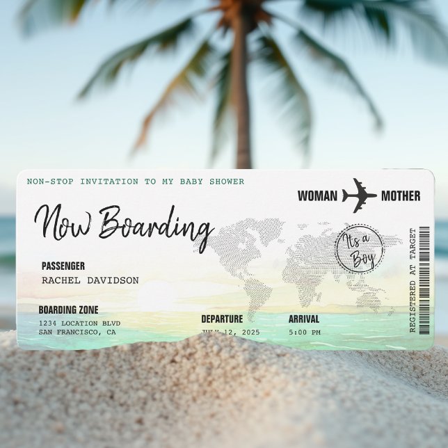 Convites Chá de fraldas Sunset do Oceano de Passagem de Emb (Boarding Pass Ocean Sunset Baby Shower Invitation
)