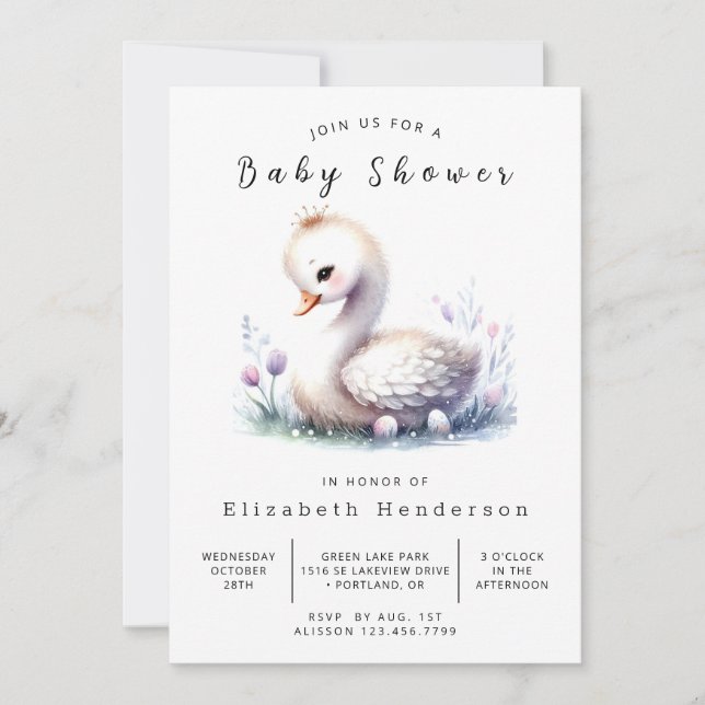 Convites Chá de fraldas Swan Editável Bohemian (Frente)