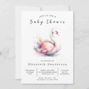 Convites Chá de fraldas Swan Editável por Aquarela